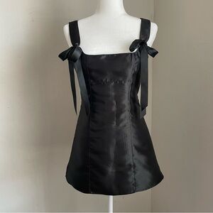 Dolls Kill Black Satin Mini Dress With Bow Details